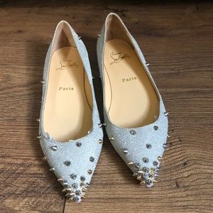 Christian Louboutin Degraspike Silver Glittex Flat